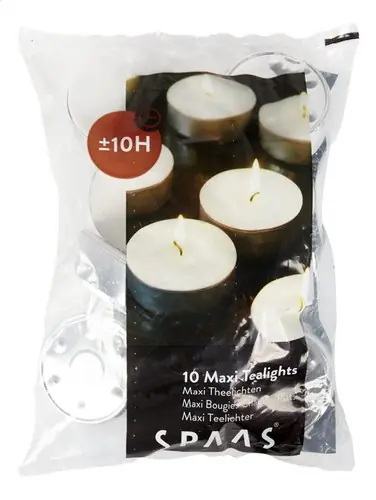 Maxi-Teelichter 10er Beutel – 10 h Brenndauer, Spaas