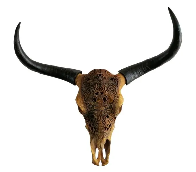 Stierkopf XXL Polyresin Natur/Schwarz handbemalt 71 × 72 cm