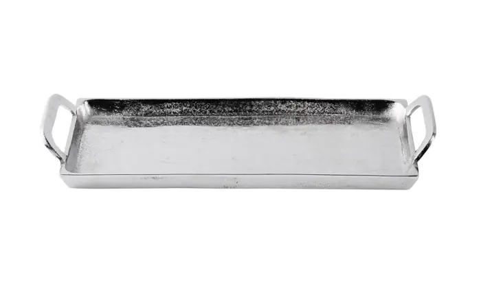 Eckiges Tablett Silber mit Griffen, Aluminium 46,5 cm