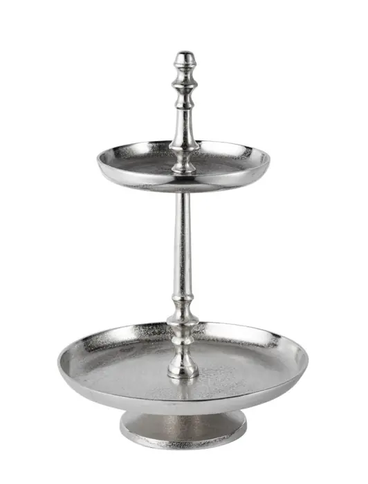 Etagere 2-stöckig Silber rund aus Aluminium 46 cm
