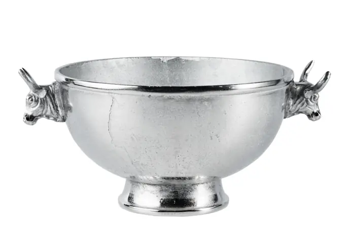 Dekoschale „Stierkopf“ rund Silber aus Aluminium 31 cm