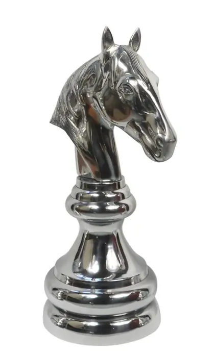 Schachfigur Pferd Springer XXL Aluminium Silber poliert 55 cm