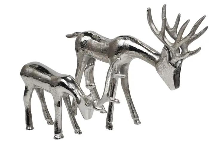 Hirsch-Figuren 2er Set Aluminium Silber modern 39 / 25 cm