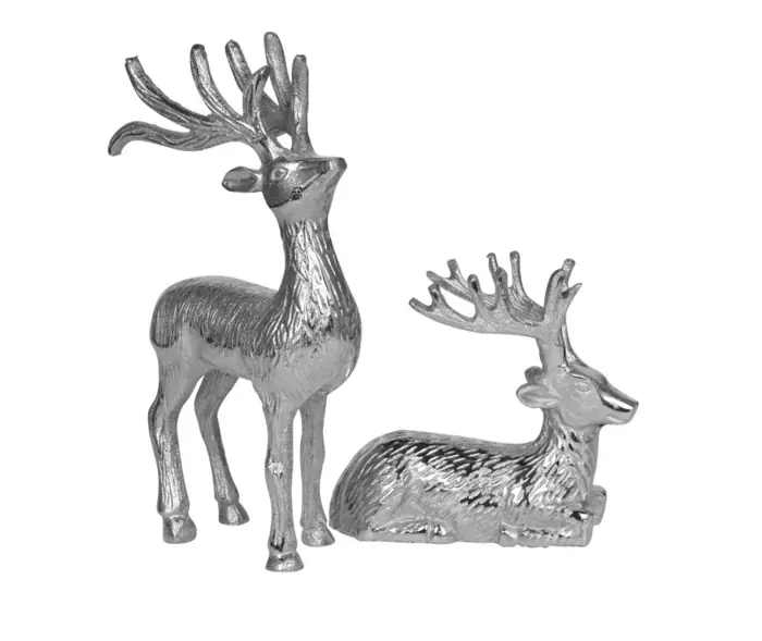 Hirsch-Figuren 2er Set Aluminium Silber stehend & liegend