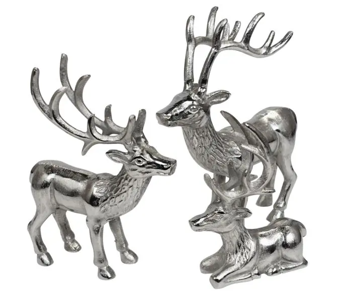 Hirsch-Figuren 3er Set Aluminium Silber 18 / 26 / 30 cm