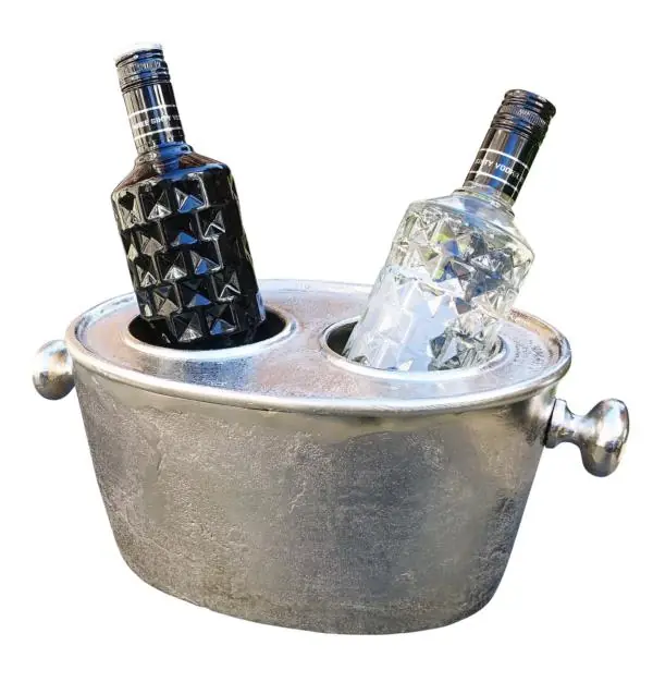 Flaschenkühler Aluminium Silber für 2 Flaschen mit Deckel 31 cm