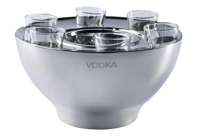 Wodkakühler „VODKA“ Edelstahl mit 6 Shotgläsern Silber