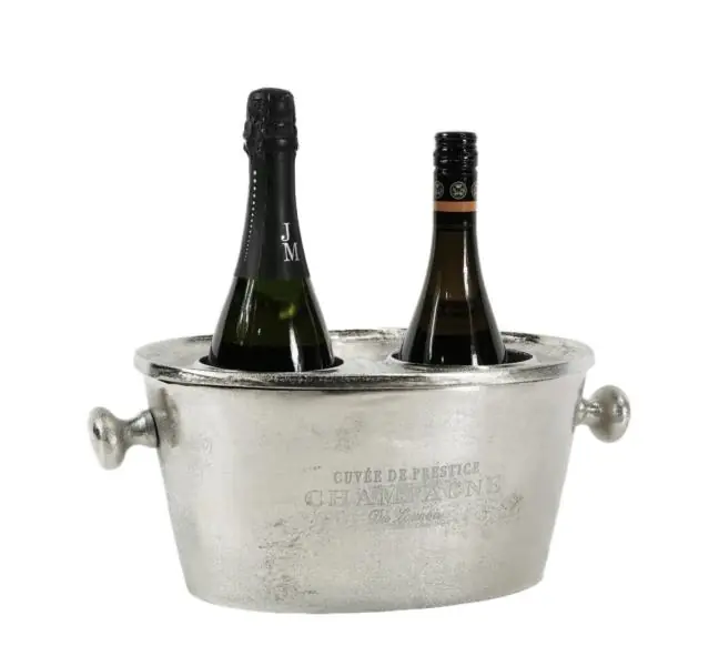 Flaschenkühler oval Aluminium Silber für 2 Flaschen 31 × 22 cm