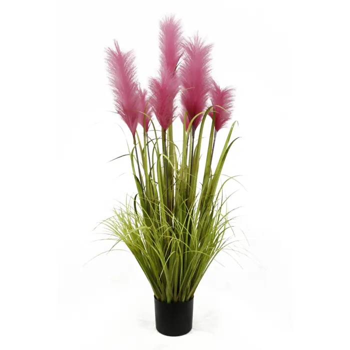 Kunstgras mit rosa Wedeln im Topf 120 cm