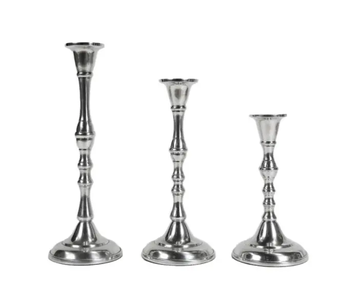 Kerzenständer 3er Set Silber poliert für Stabkerzen 20, 25 und 30 cm