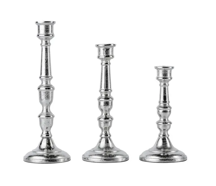 Kerzenständer 3er Set Silber für Stabkerzen 21, 26 und 31 cm