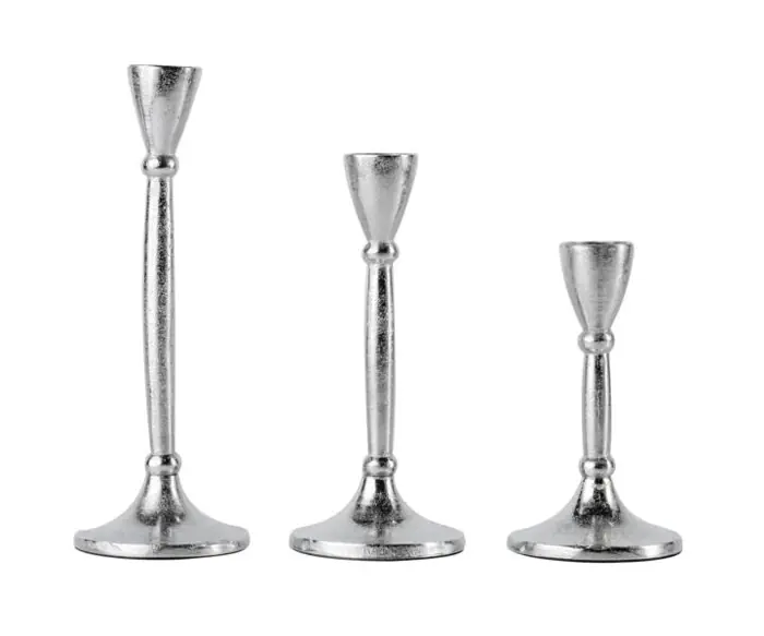 Kerzenständer 3er Set Silber für Stabkerzen 18, 23 und 28 cm