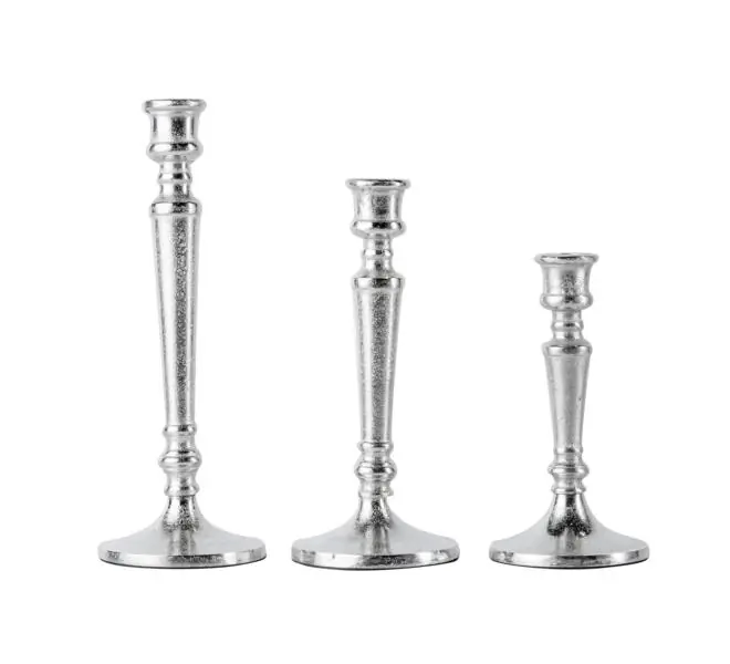 Kerzenständer 3er Set Silber für Stabkerzen 19, 24 und 29 cm
