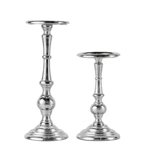 Kerzenständer 2er Set Silber für Stumpenkerzen 24 und 34 cm