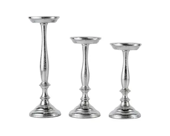 Kerzenständer 3er Set Silber für Stumpenkerzen 24, 26 und 33 cm