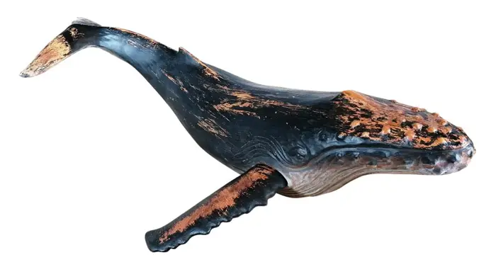 Wal-Figur XXL liegend Blau handbemalt 87,5 cm