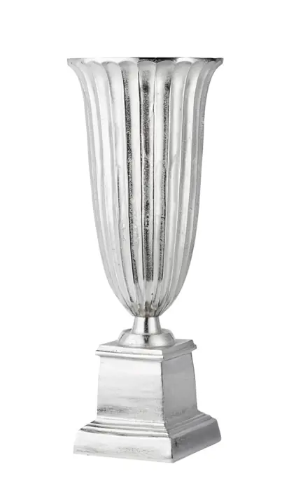Pokalvase XXL geriffelt Aluminium Silber 75 cm