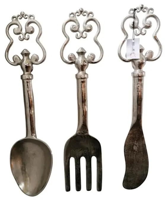 Besteck Wanddeko XL Aluminium Silber 64 cm