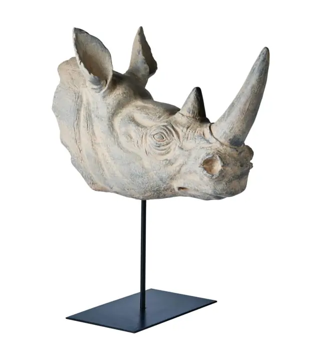 Nashorn Deko-Statue Holz-Optik auf Standfuß 44,5 cm