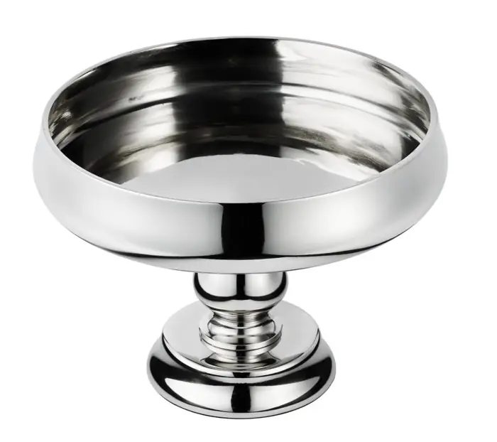 Runde Fußschale Silber poliert aus Aluminium 28 cm