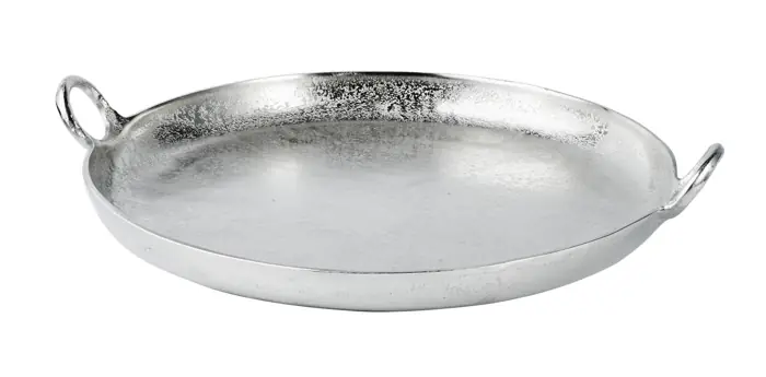 Rundes Tablett XL Silber mit Griffen, Aluminium 52 cm