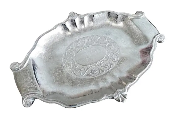 Ovale Dekoschale mit Ornamenten Silber, Aluminium 37 cm
