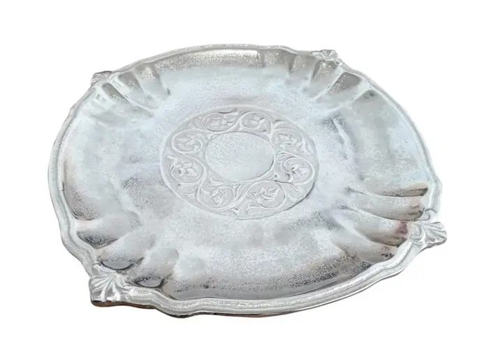 Runde Dekoschale mit Ornamenten Silber, Aluminium 40 cm