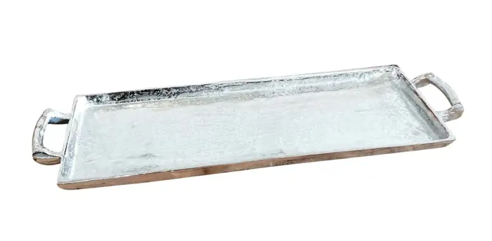 Tablett XL Silber mit Griffen und Füßen, Aluminium 65 cm