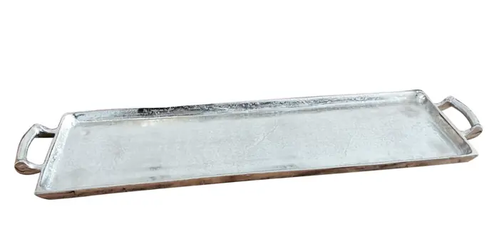 Tablett XL Silber mit Griffen und Füßen, Aluminium 82 cm