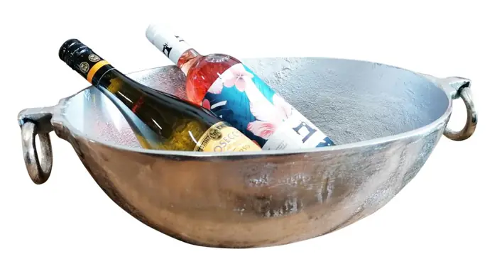 Ovale Schale XL Silber mit Griffen, Aluminium 50 cm