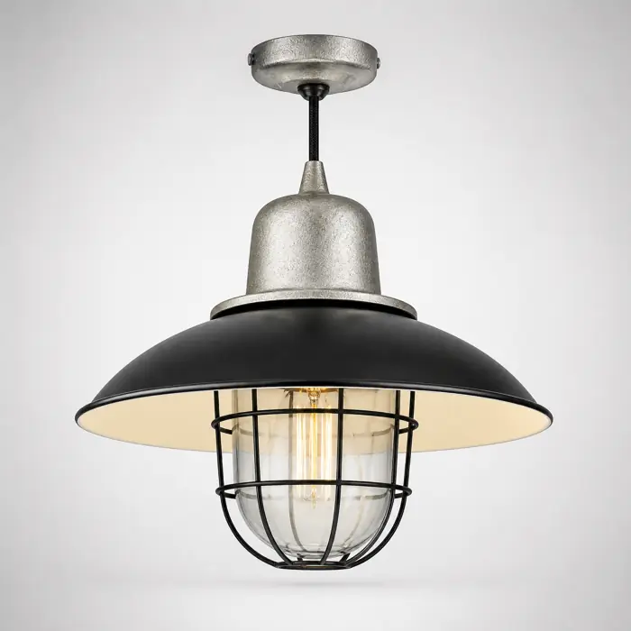 Deckenlampe Industrial Schwarz mit Gitter Colmore Ø 39 cm E27