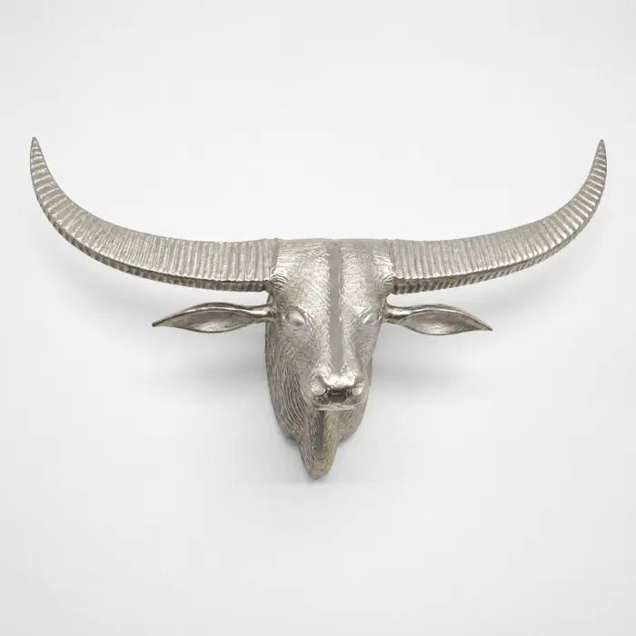 Longhorn-Schädel Wanddeko XXL Aluminium Silber 41 × 78 × 27 cm