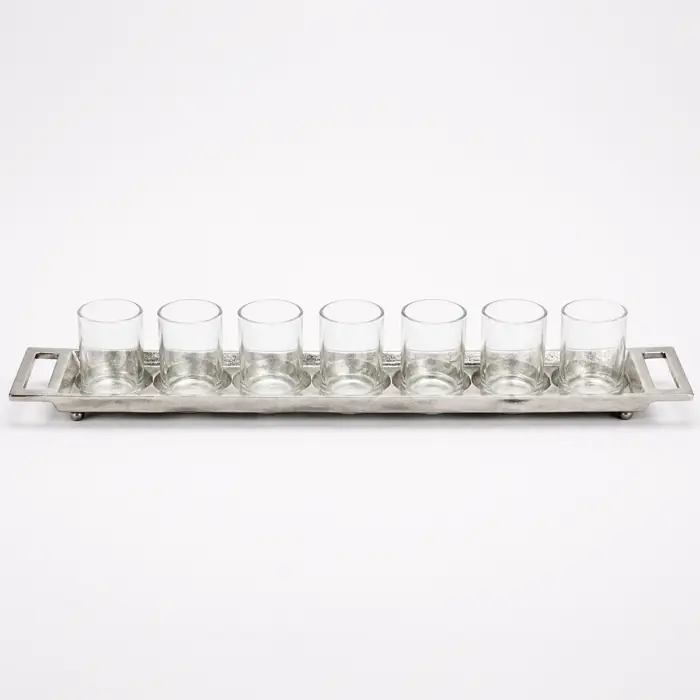 Tablett Aluminium mit 7 Teelichtgläsern Silber von Colmore 79 cm