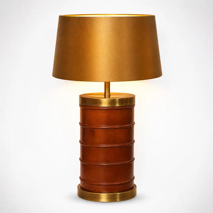 Tischlampe Leder Gold mit Lampenschirm 56,5 cm – Colmore