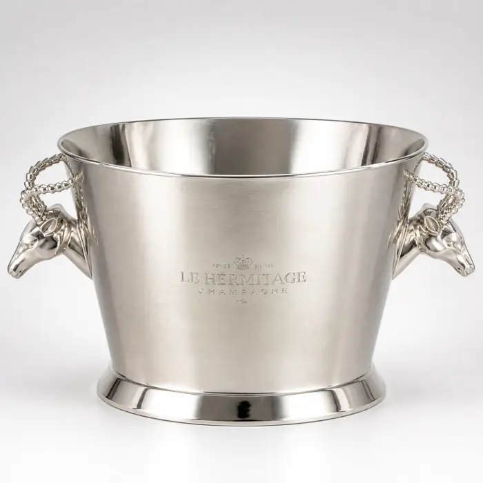 Champagnerkühler XXL Steinbock Nickel Silber von Colmore