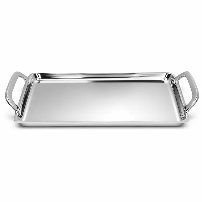 Tablett Silber poliert mit Griffen, Aluminium 46 cm