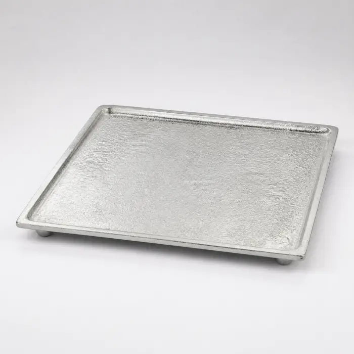 Dekoteller Aluminium Silber 25 × 25 cm auf Standfüßen