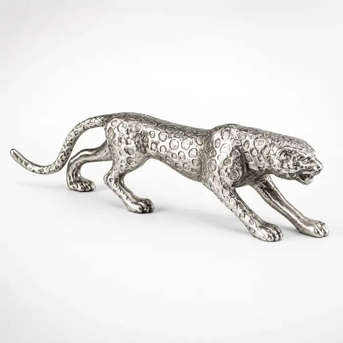 Leopard Deko-Figur L Aluminium Silber 48 cm