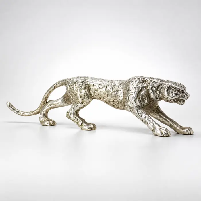 Leopard Deko-Figur Silber XL 75 cm