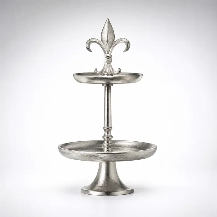 Etagere „Lilie“ 2-stöckig Silber aus Aluminium 50 cm