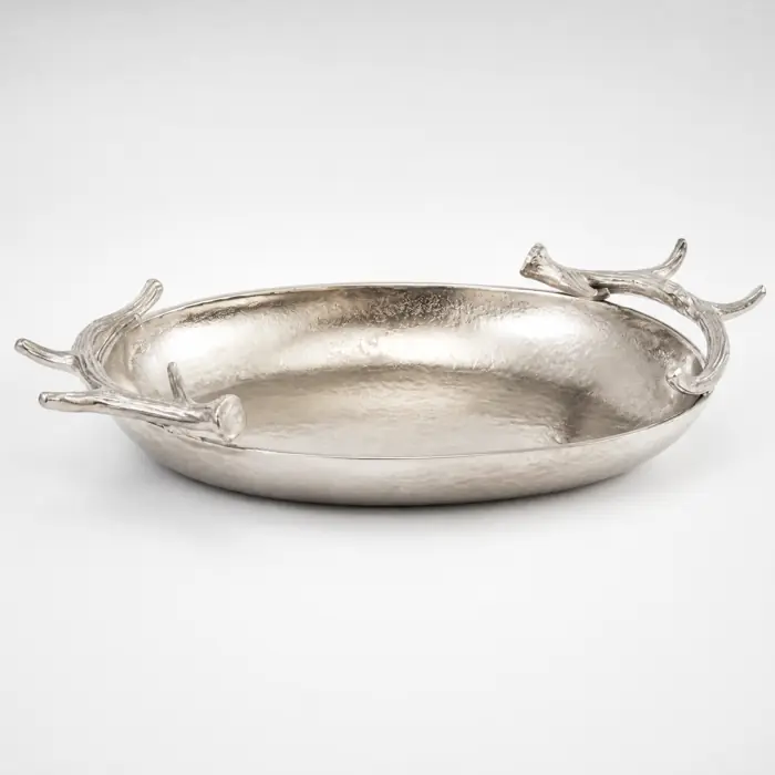 Längliche Dekoschale „Geweih“ Silber, Aluminium 56 cm