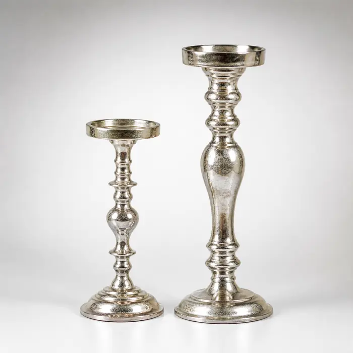 Kerzenständer-Set Silber 21 & 31 cm für Stumpenkerzen
