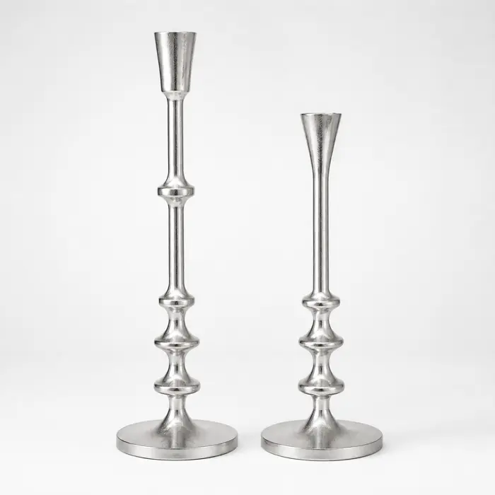 Kerzenständer 2er Set Silber für Stabkerzen 42 und 54 cm