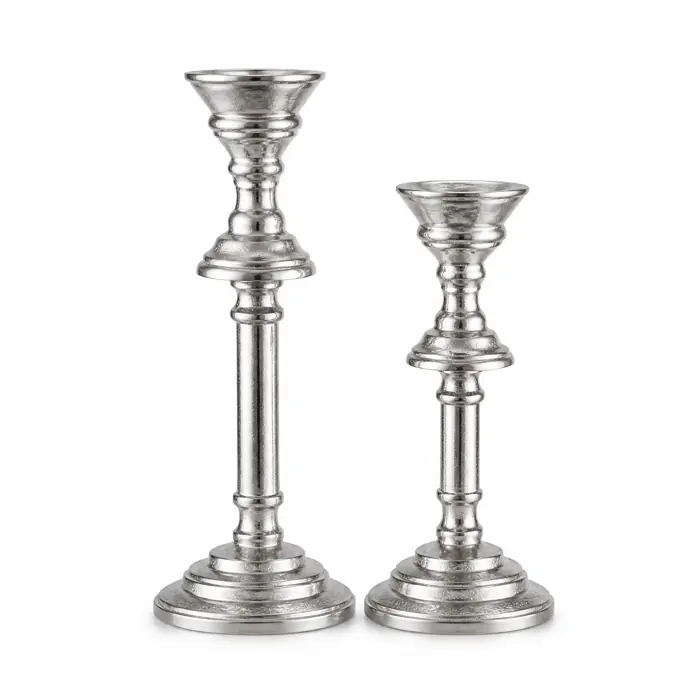 Kerzenständer 2er Set Silber für Stabkerzen 21 und 26 cm