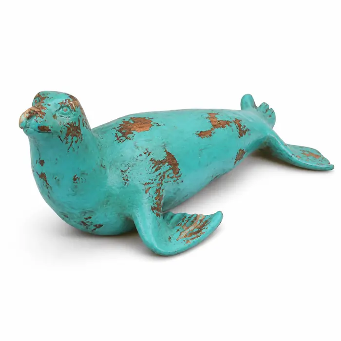 Seerobbe Deko-Figur Holz-Optik Türkis-Braun 32,5 cm