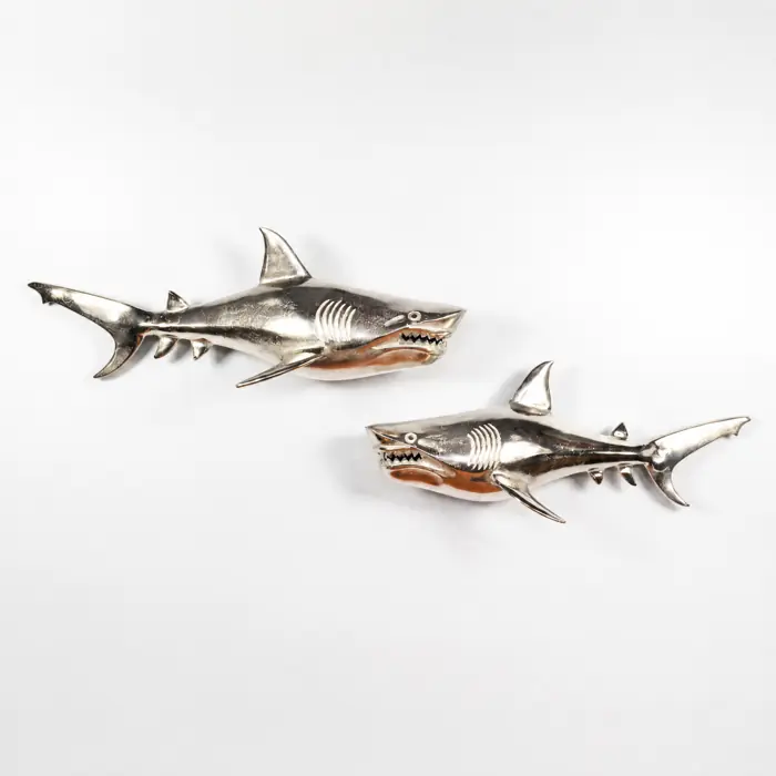 Deko-Haie 2er-Set Aluminium Silber Wanddeko XXL 68 cm