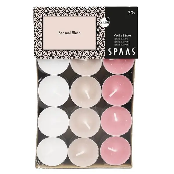 Duftteelichter Sensual Blush – Vanille & Myrrhe – 30 Stück, 4,5 h