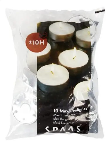 Maxi-Teelichter 10er Beutel – 10 h Brenndauer, Spaas
