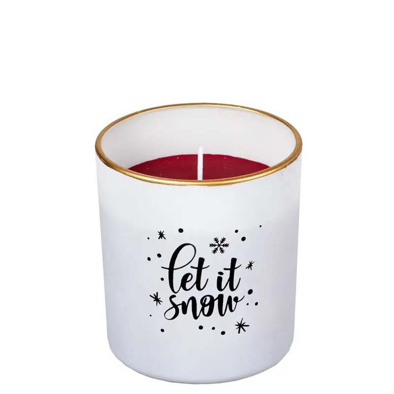 Weihnachts-Duftkerze „Let It Snow“ Fireside Warmth, Weinrot/Weiß 25 h