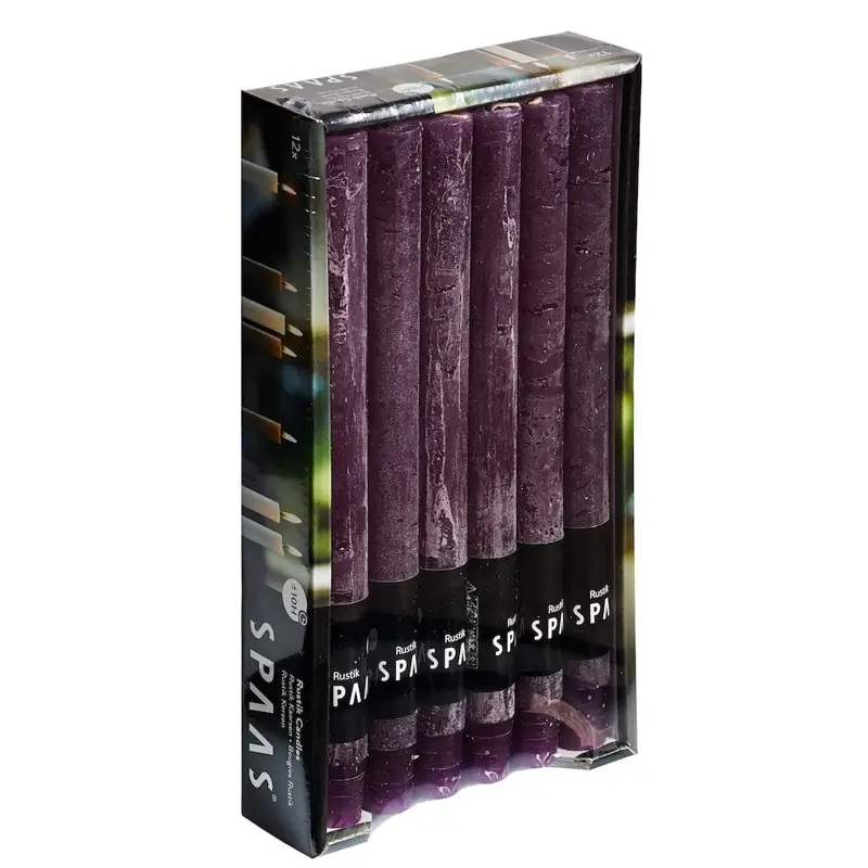 Rustic Stabkerzen Aubergine 12er-Pack, 25 cm